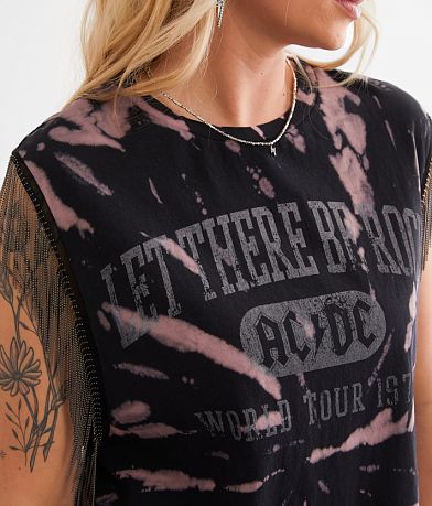 Goodie Two Sleeves AC/DC Chain Fringe Band Tank Top misc detail 1 view