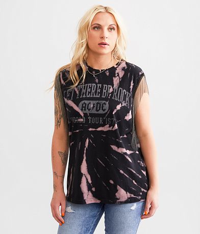 Goodie Two Sleeves AC/DC Chain Fringe Band Tank Top full right side view