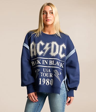Goodie Two Sleeves AC/DC Rhinestone Band Pullover front view