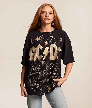 Junkfood AC/DC Cropped Band T-Shirt - Women's Graphic T-Shirts in