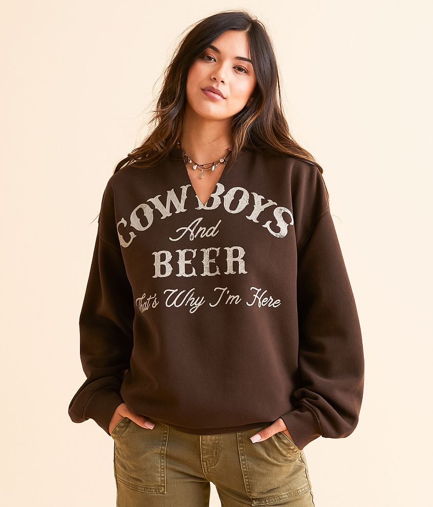 Goodie Two Sleeves Cowboys & Beer Oversized Pullover front view