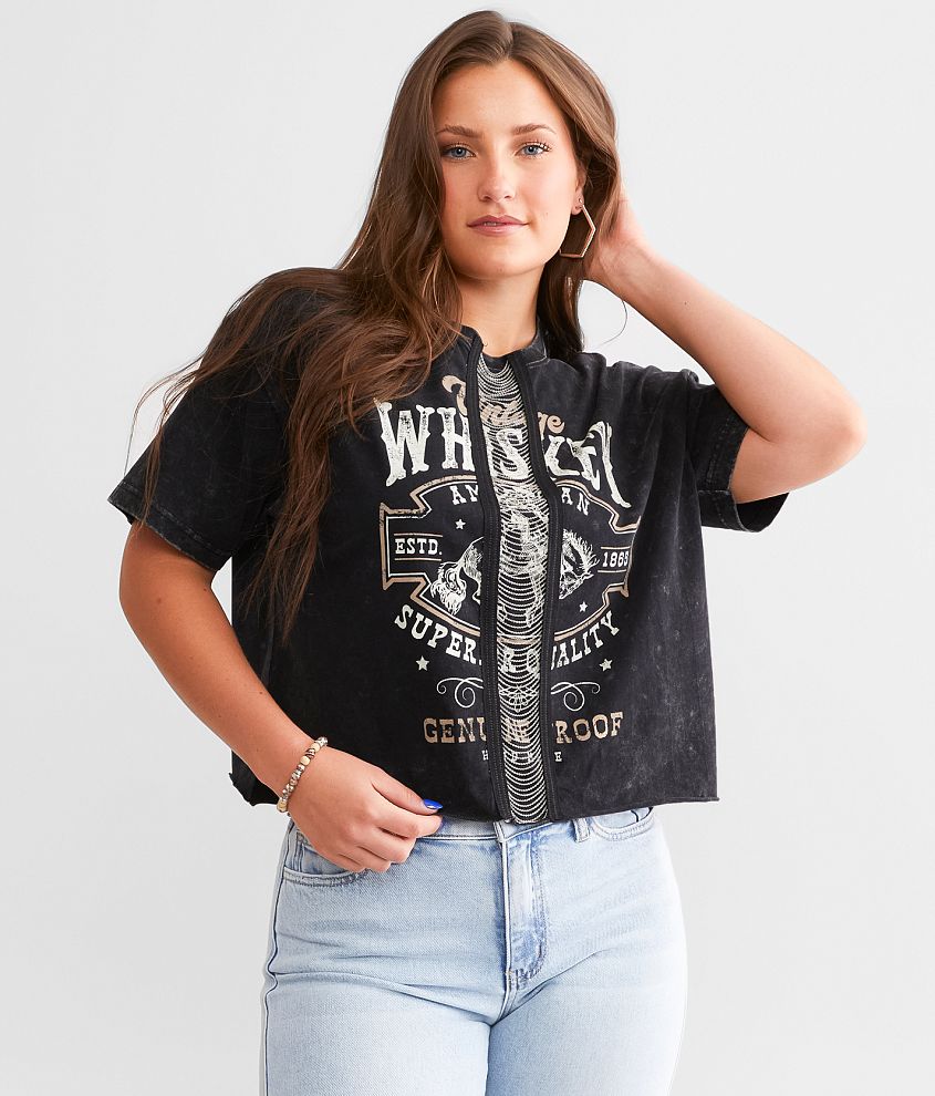 Goodie Two Sleeves Whiskey Chain Cropped T-Shirt front view