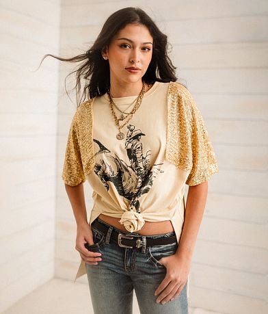 Sterling & Stitch Rodeo Cowboy Sequin T-Shirt front view