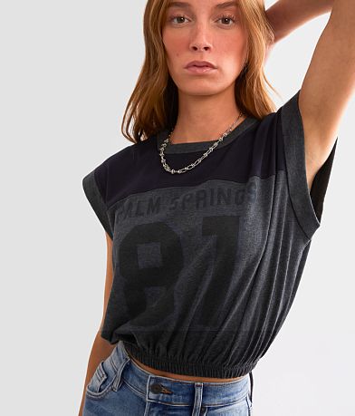 FITZ + EDDI Womens Long Sleeve Burnout T-Shirt Size M Green Ivory