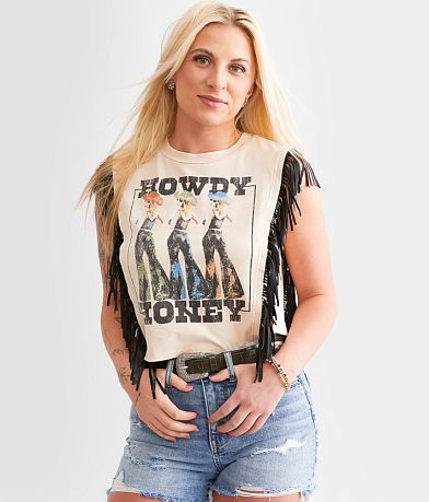 Goodie Two Sleeves Howdy Honey Fringe Tank Top front view