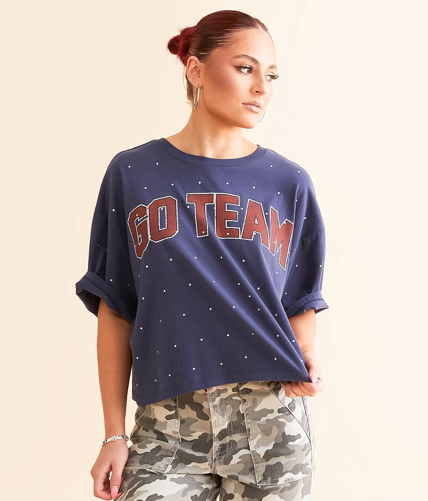 DH Apparel Go Team Rhinestone Cropped T-Shirt front view