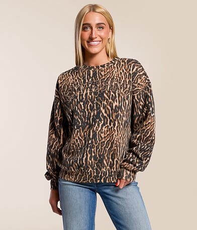 Goodie Two Sleeves Smokeshow Cheetah Print Pullover front view