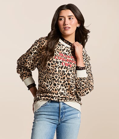 Goodie Two Sleeves Makin' Cowboys Cry Cheetah Pullover front view