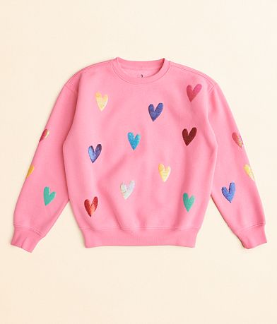 Goodie Two Sleeves Girls - Sequin Heart Pullover front view
