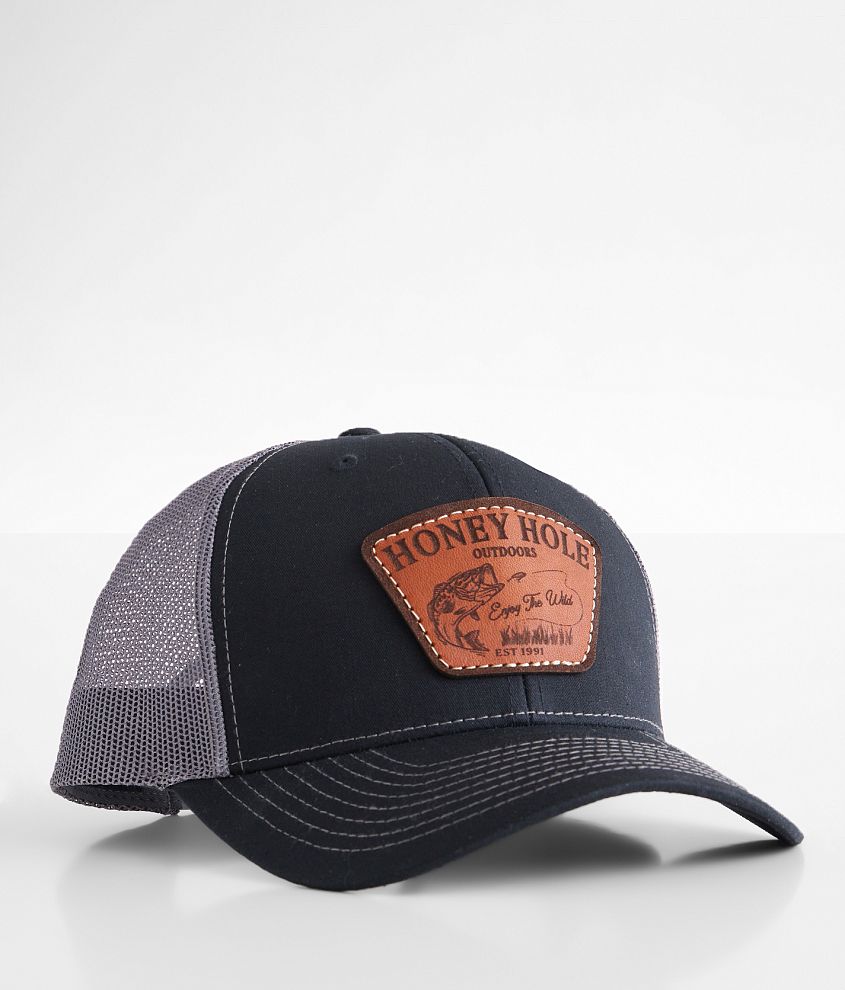 Honey Hole Bass Bite Trucker Hat - Grey/Black , Men's