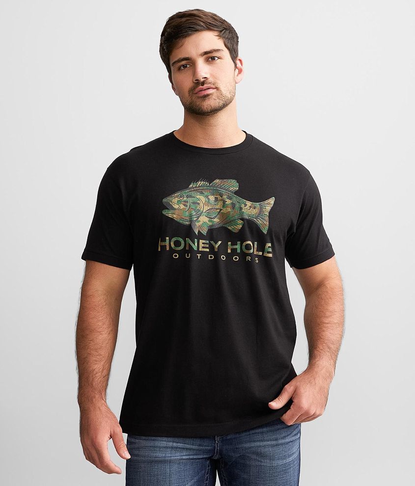 Honey Hole® Camo Bass T-Shirt Men's T-Shirts in Black Buckle