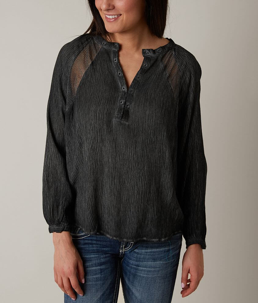 Honey Belle Washed Henley Top front view