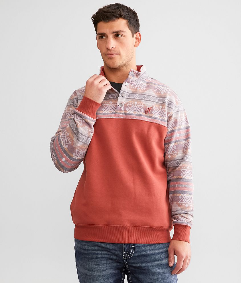 Hooey Stevie Quarter Snap Pullover Mens Sweatshirts In Aztec Rust