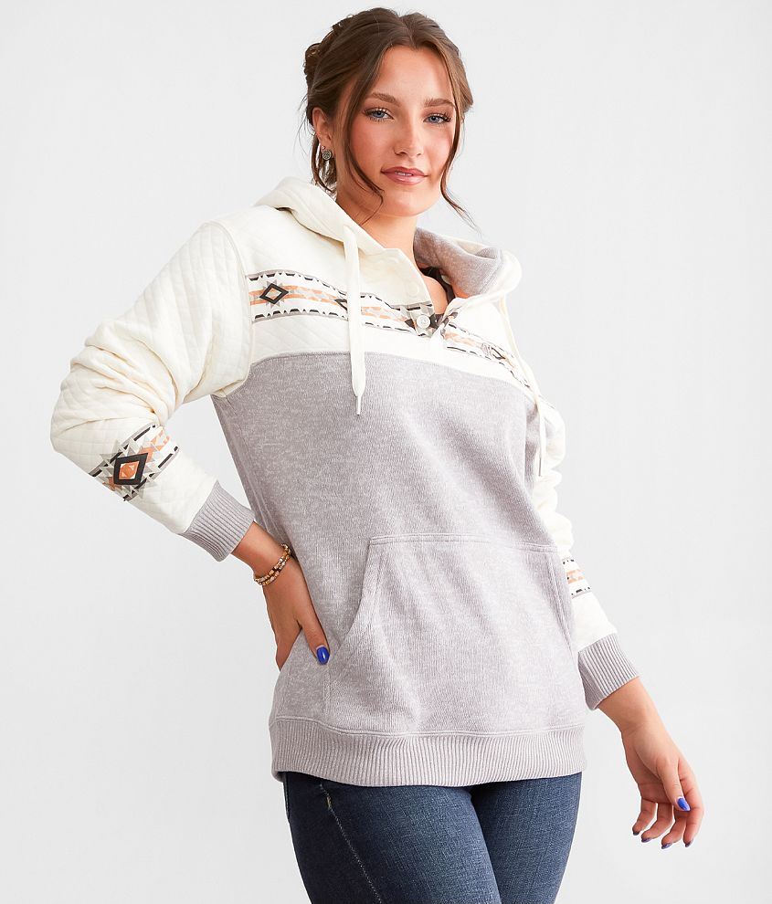 Hooey Jimmy Quilted Henley Hoodie - Women's Sweatshirts in Grey White ...