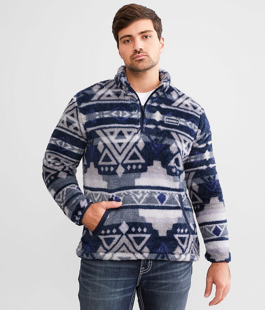 Hooey Aztec Fleece Pullover Men s Sweatshirts in Navy Blue Buckle