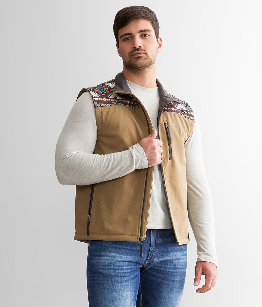 Hooey Softshell Aztec Vest Men s Coats Jackets in Tan Aztec Buckle