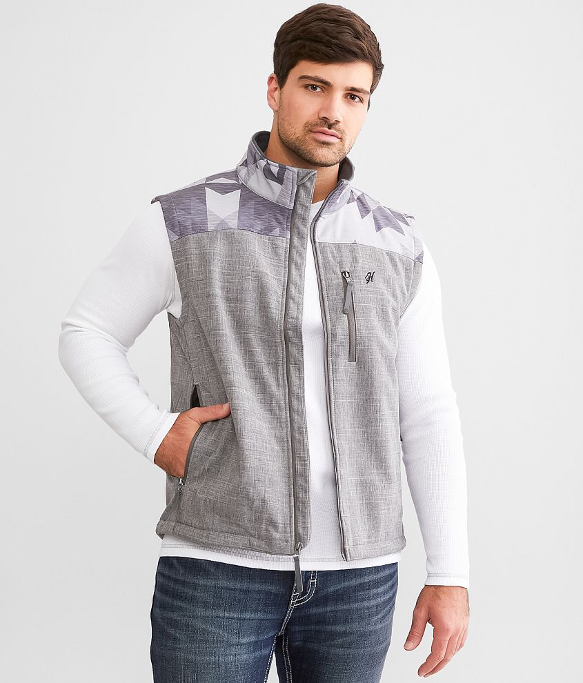 Hooey Softshell Vest Men s Coats Jackets in Grey Aztec Buckle