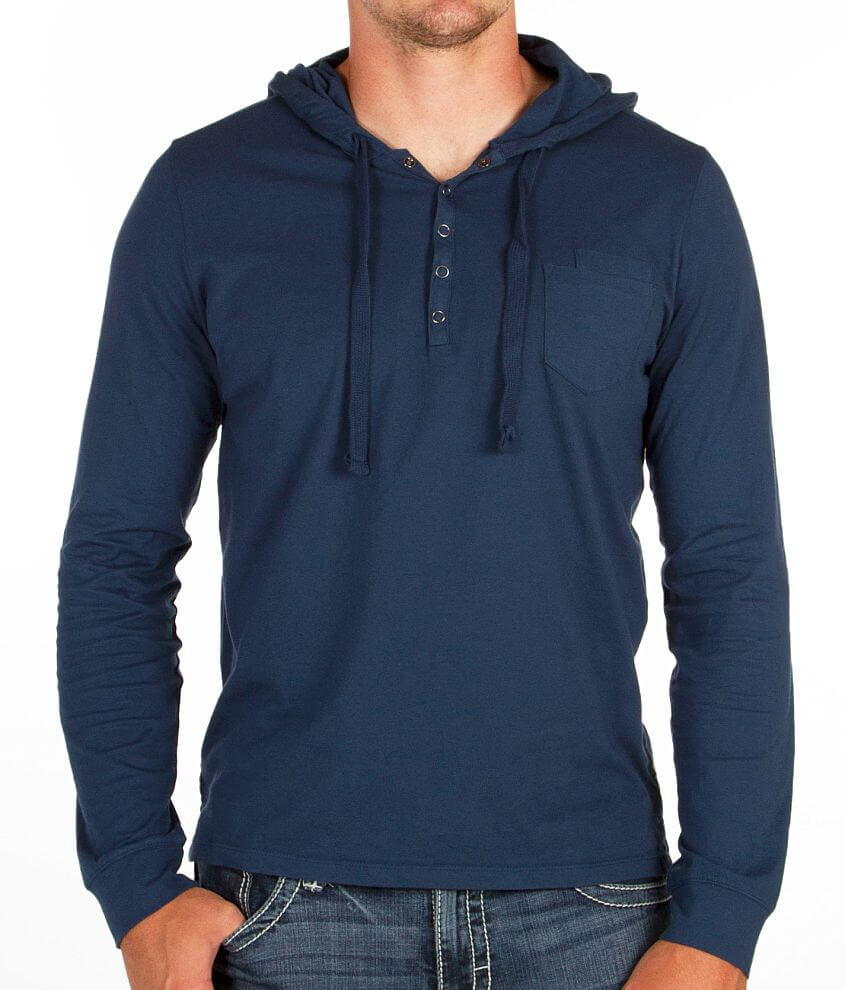 Howe Basic Henley Hoodie Men's Sweatshirts in Mustang Blue Buckle