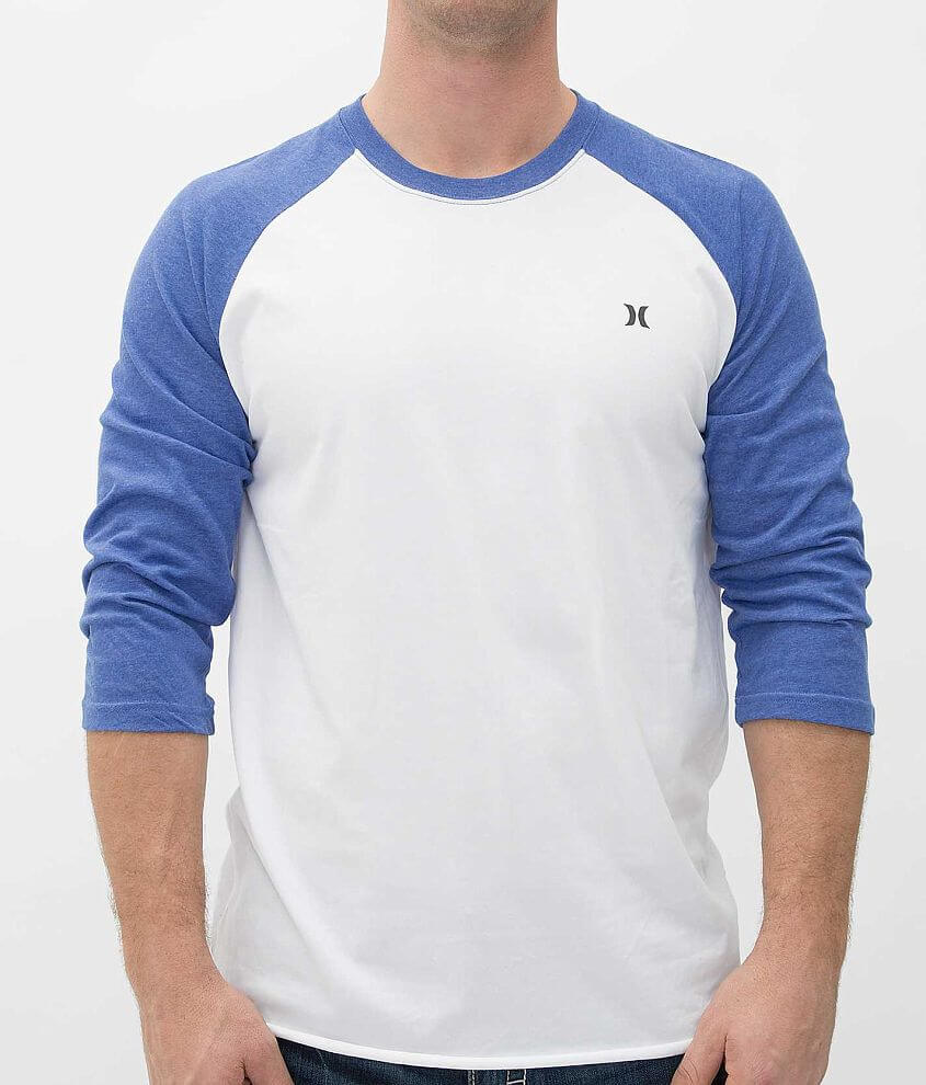 Hurley Dri FIT Raglan Sleeve T Shirt Men s T Shirts in White Heather Sport Blue Buckle