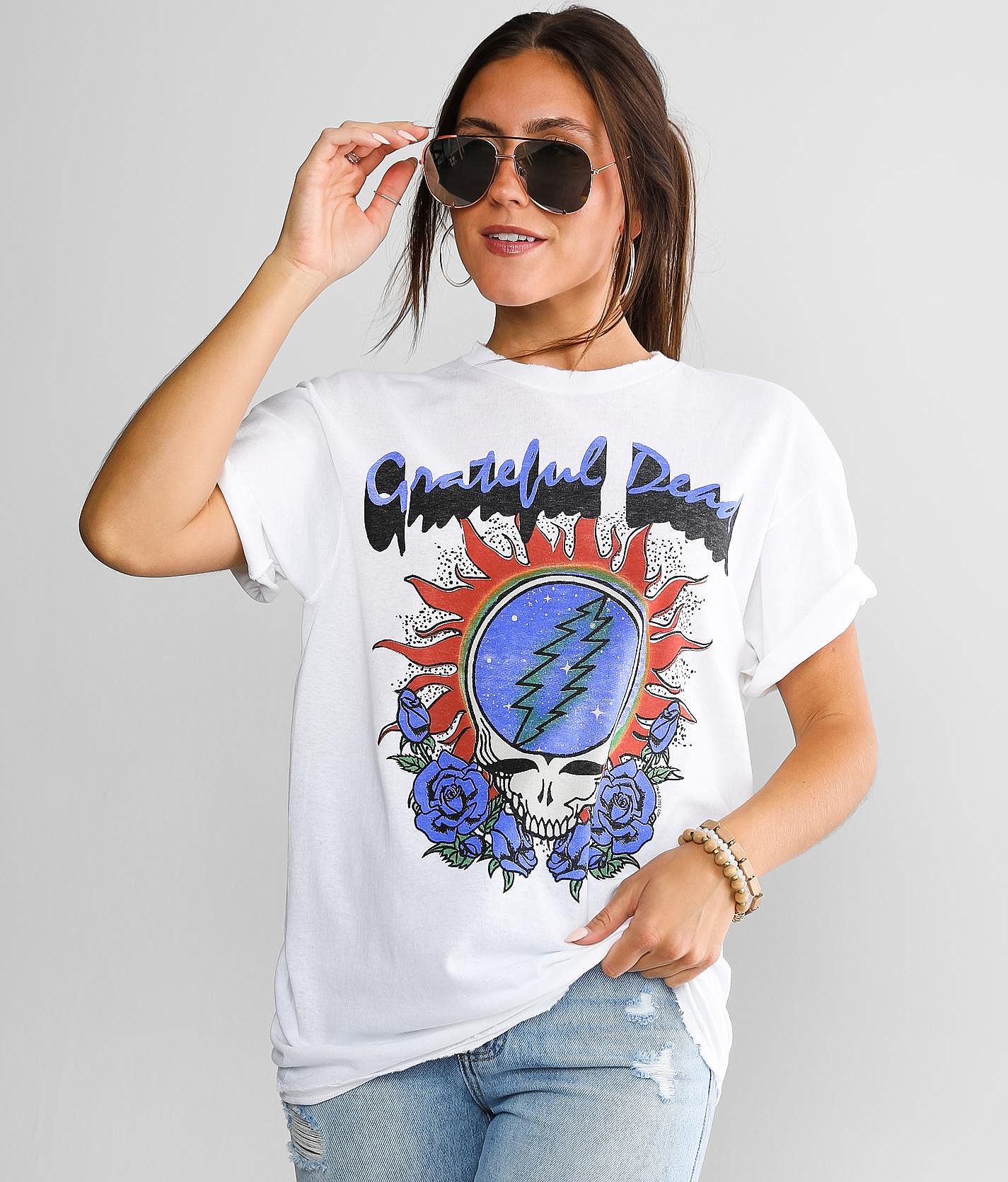 Grateful Dead ☠️🌹 Skull & Roses Women's T-Shirt 🌹☠️Classic Fit Cotton Tee