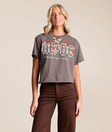 Junkfood AC/DC Cropped Band T-Shirt - Women's Graphic T-Shirts in