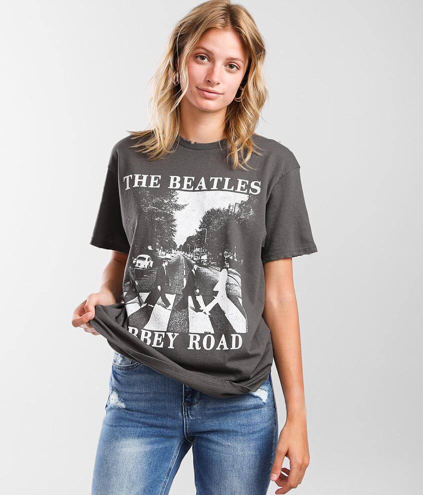 T-shirt donna con ricamo The Beatles, Abbey Road (licenza ufficiale), in  jersey 100% cotone