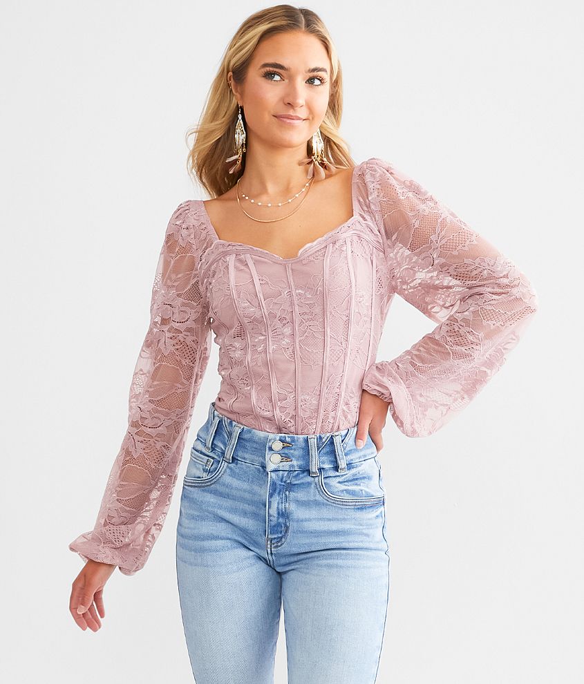 Willow & Root Floral Lace Corset Top - Women's Shirts/Blouses in Woodrose