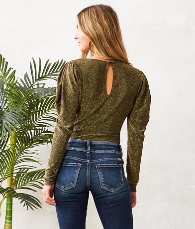 Willow &amp; Root Sparkle Mesh Surplice Bodysuit BACK