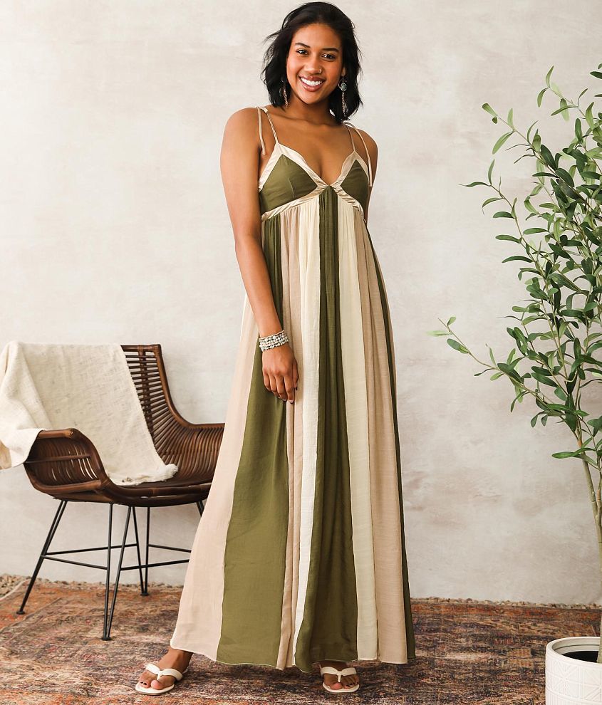 Willow & Root Color Block Maxi Dress - Women's Dresses in Olive