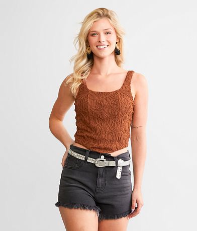 Willow & Root Textured Mesh Cropped Tank Top front view
