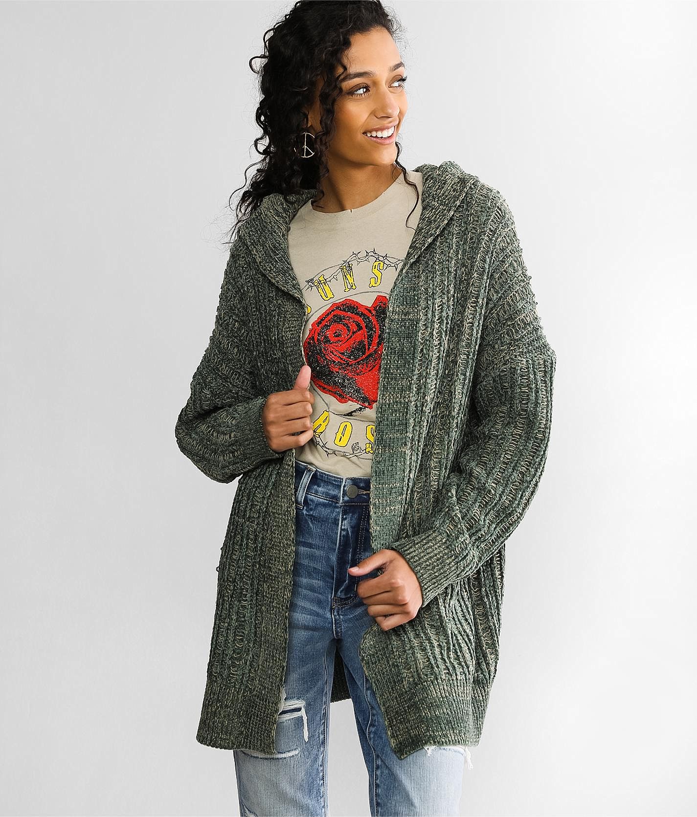 Tan store hooded cardigan