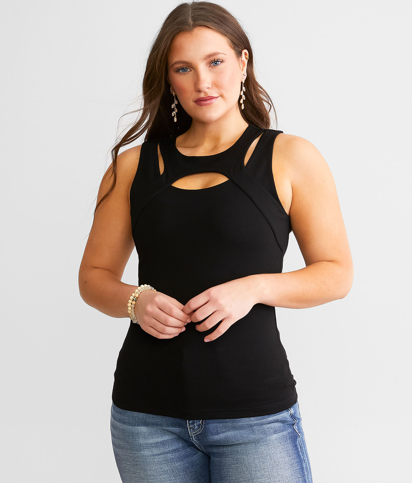 Cutout Bodysuit for Women Round Neck Sleeveless T Shirt Tank Top