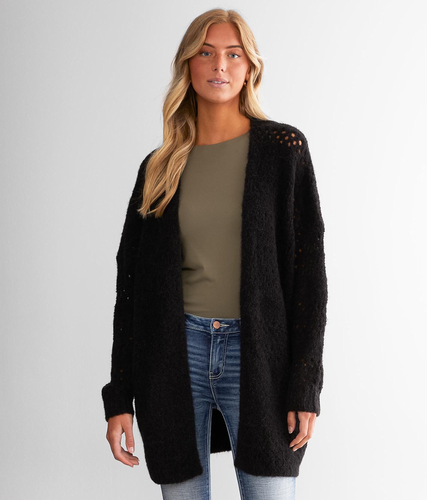 BKE Pointelle Cardigan Sweater - Women's Sweaters In Black | Buckle