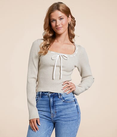 Willow & Root Ribbed Lace-Up Cropped Top front view