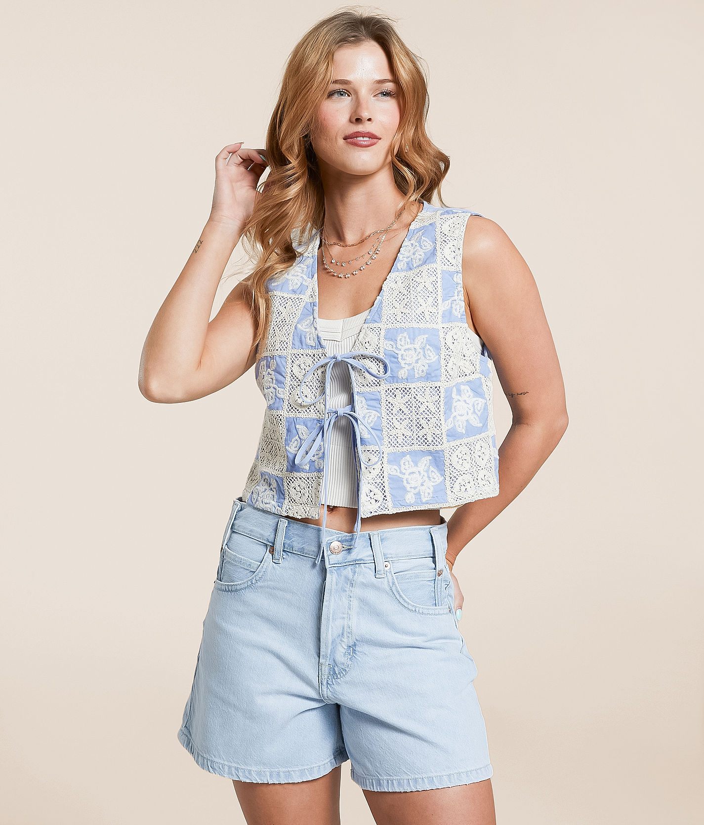 idem ditto® Checkered Crochet Vest - Women's Coats & Jackets in