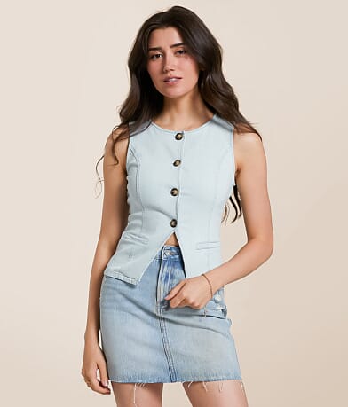 Willow & Root Washed Denim Stretch Tank Top front view