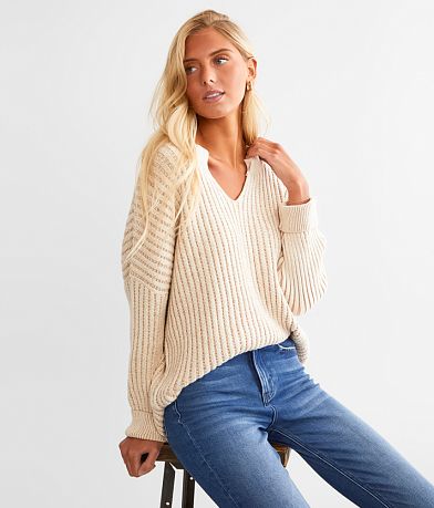 BKE Oversized Split Neck Sweater front view