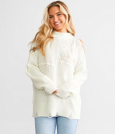 Lumiere Slouchy Cable Knit Sweater - Women's Sweaters in Cream