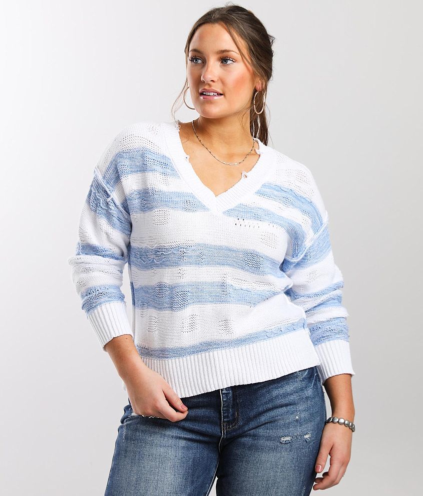 BKE Pulled Stitch Striped Sweater front view