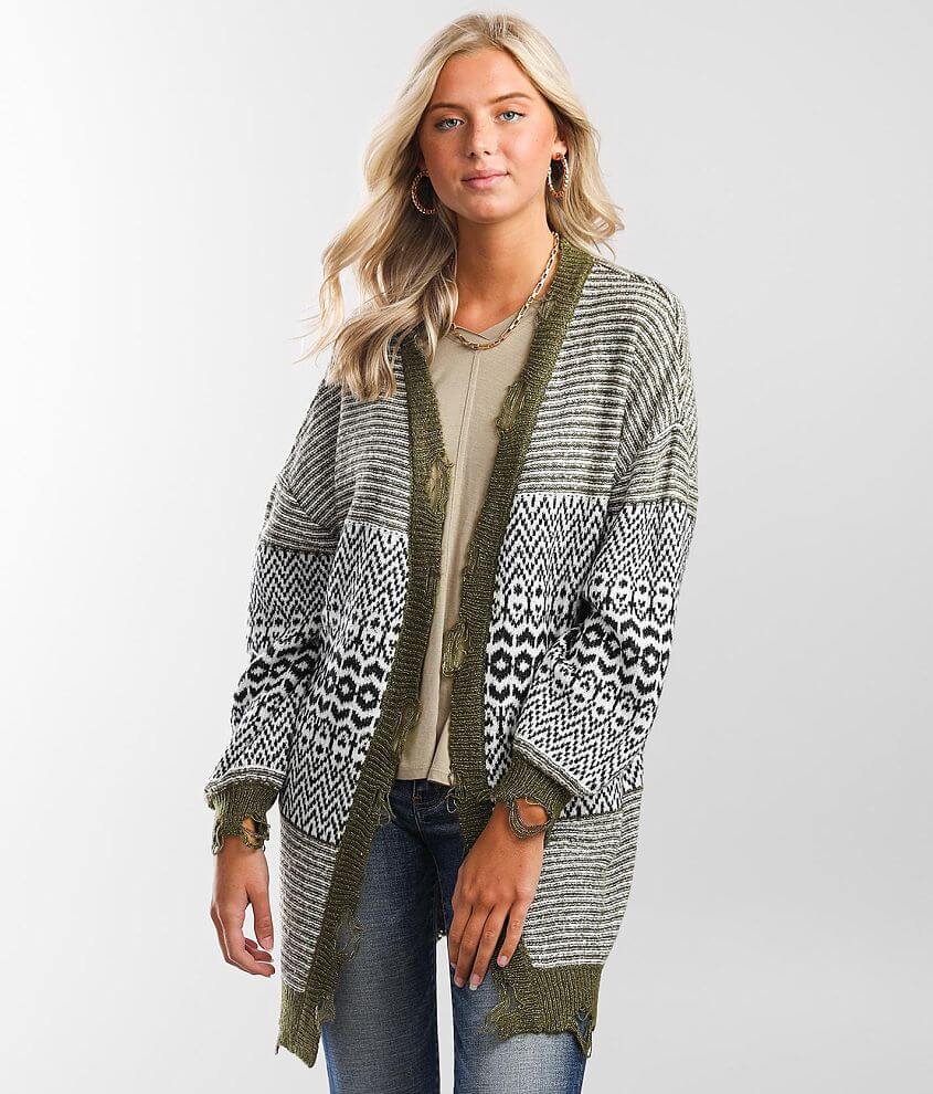 Daytrip Striped Cardigan Sweater - Women's Sweaters in Deep Lichen Green