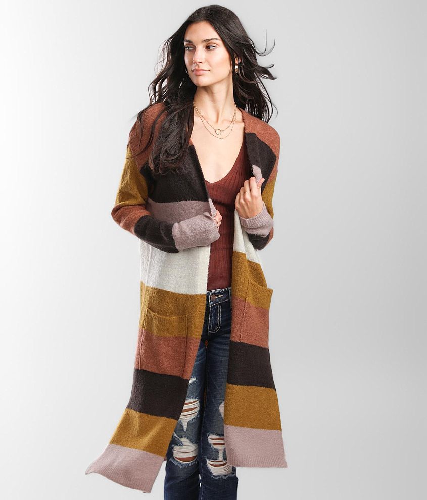 BKE Wide Stripe Duster Cardigan Sweater front view