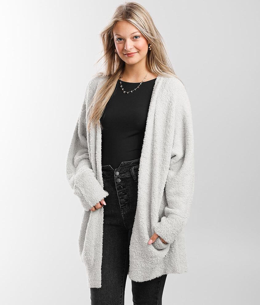 Long plush online cardigan