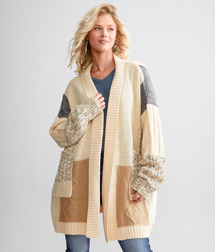 BKE Open Weave Cardigan Sweater - Women's Sweaters in Cream Tan Multi