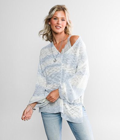 BKE Striped Open Weave Sweater front view