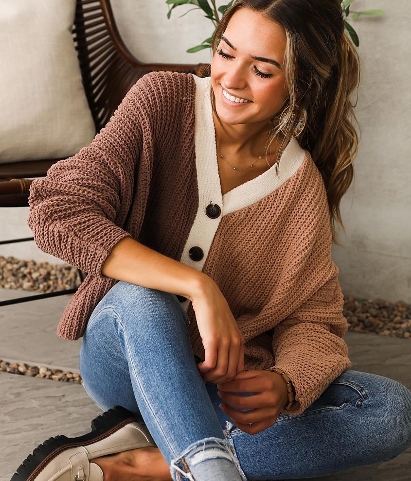 Willow & Root Boxy Cropped Cardigan Sweater - Women's Sweaters in Brown  Taupe