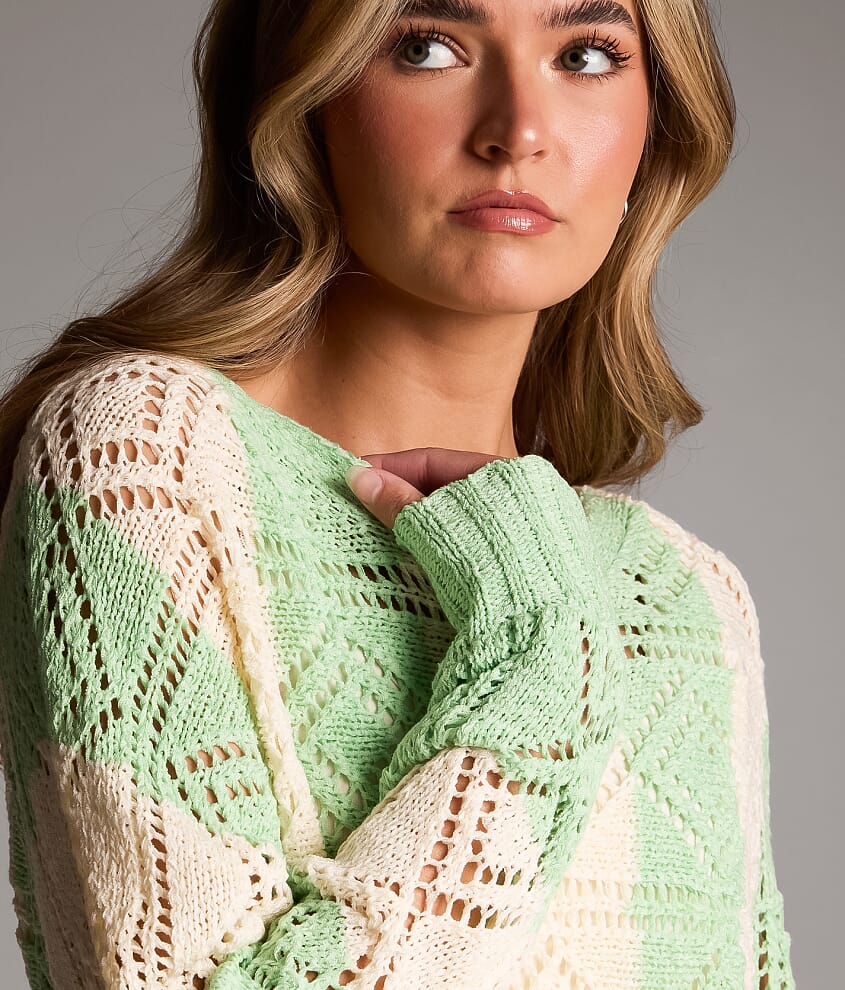 Pointelle Striped Sweater