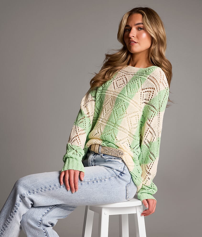 Pointelle Striped Sweater