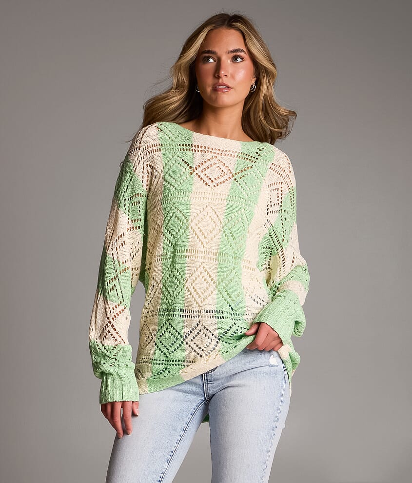 Pointelle Striped Sweater