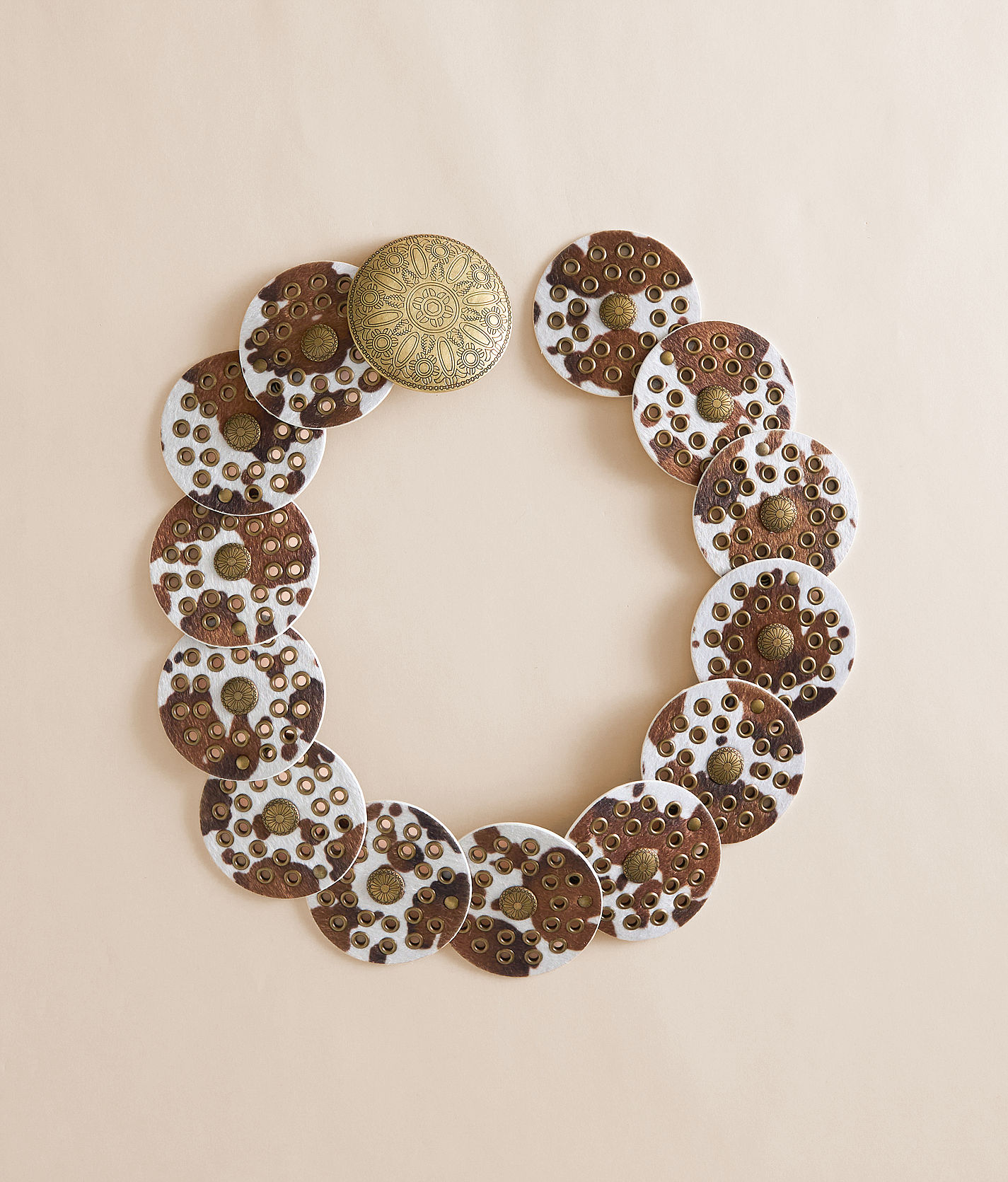 Sterling & Stitch Cow Print Concho Circle Belt - Women display picture 2