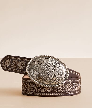 Sterling & Stitch Floral Embroidered Western Belt front view
